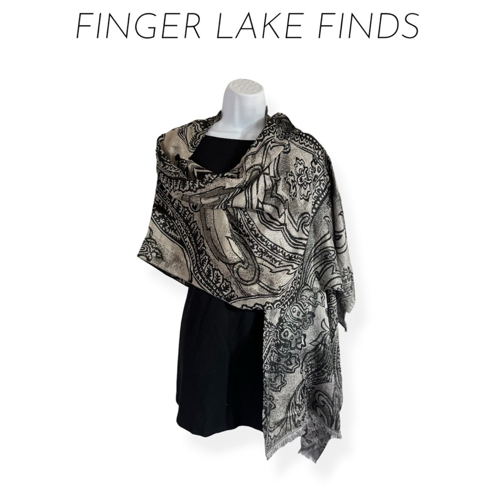 INC Black, Gray & Cream  Lightweight Paisley Wrap, NWT
